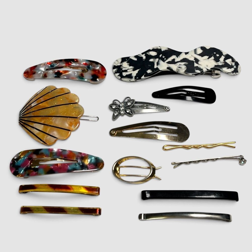 Mixed Lot VTG to Now Hair Barrettes Pins Assorted Brands Tortoise Print Marbled